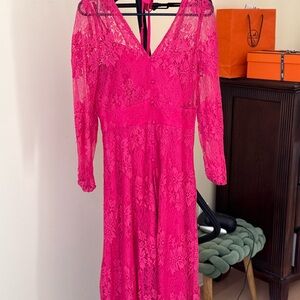 Lily brown Elegant Pink Lace Dress